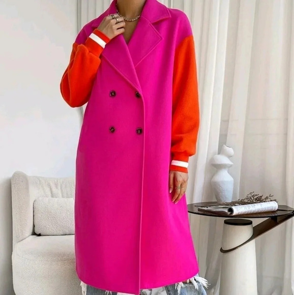 Colorblock Drop Shoulder Double Breasted Overcoat - Picture 6 of 6